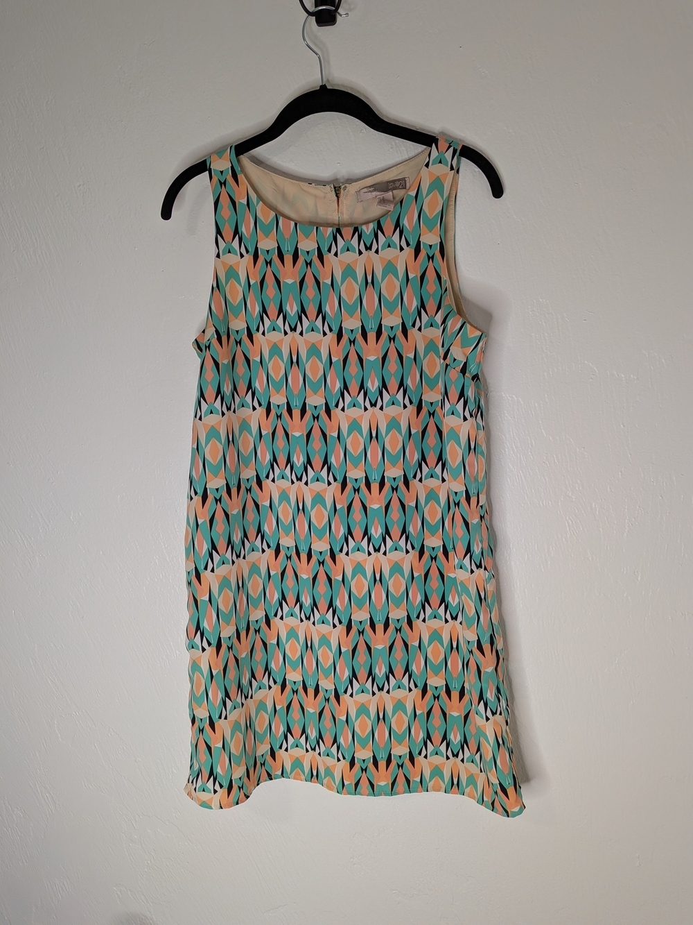 Forever 21 Teal Peach Black Geometric Shift Dress